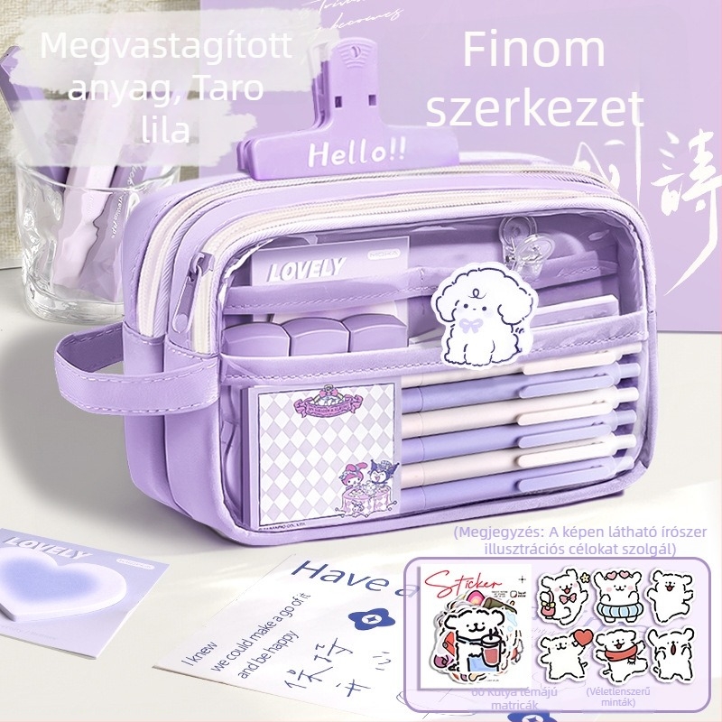 Vászon tolltartó, átlátható, Insta stílus, iskolai kellékek