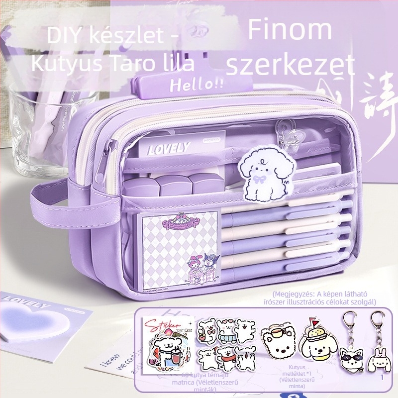 Vászon tolltartó, átlátható, Insta stílus, iskolai kellékek