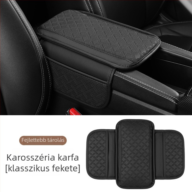 Bőr autó kartámasz emelőpárna tárolóval, kompatibilis a legtöbb modellhez