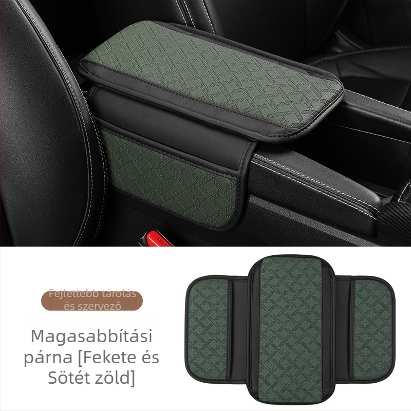 Bőr autó kartámasz emelőpárna tárolóval, kompatibilis a legtöbb modellhez
