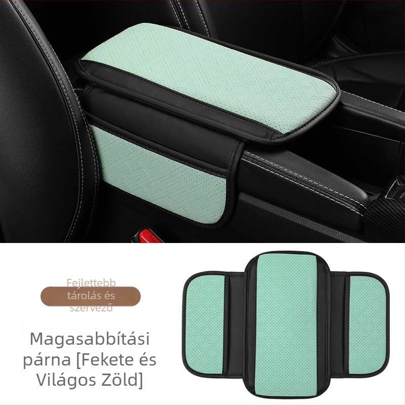 Bőr autó kartámasz emelőpárna tárolóval, kompatibilis a legtöbb modellhez