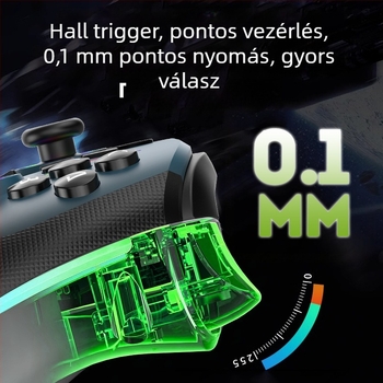 Játékvezérlő Hall triggerrel, RGB világítással, kettős rezgéssel, Bluetooth és USB-C