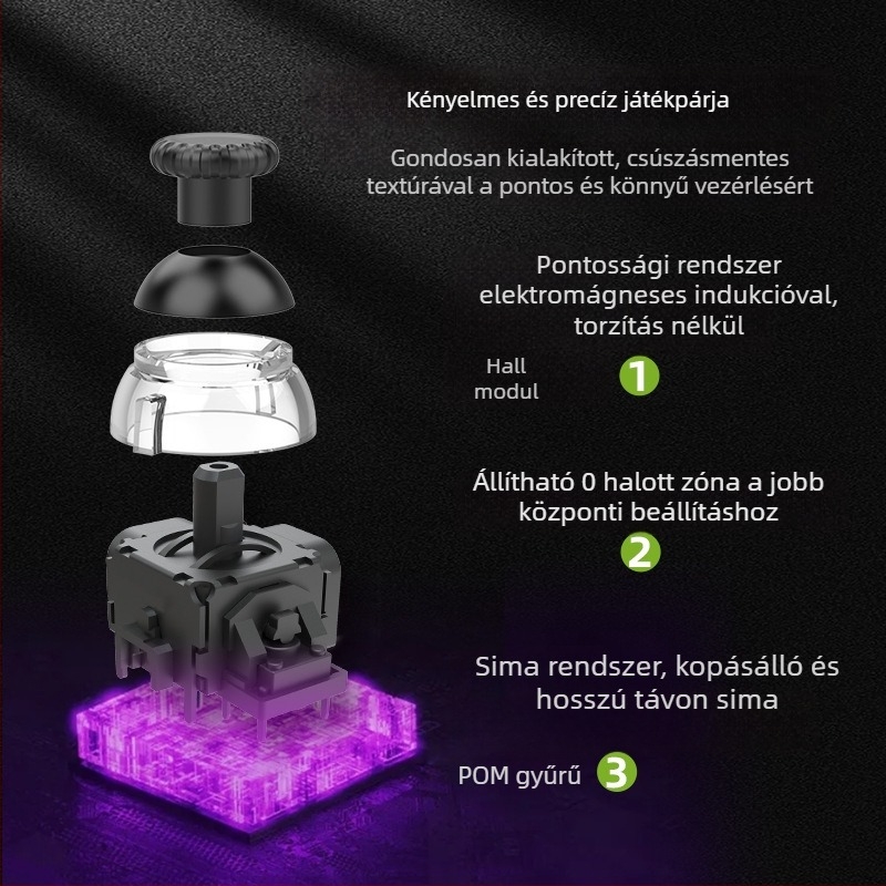Játékvezérlő Hall triggerrel, RGB világítással, kettős rezgéssel, Bluetooth és USB-C
