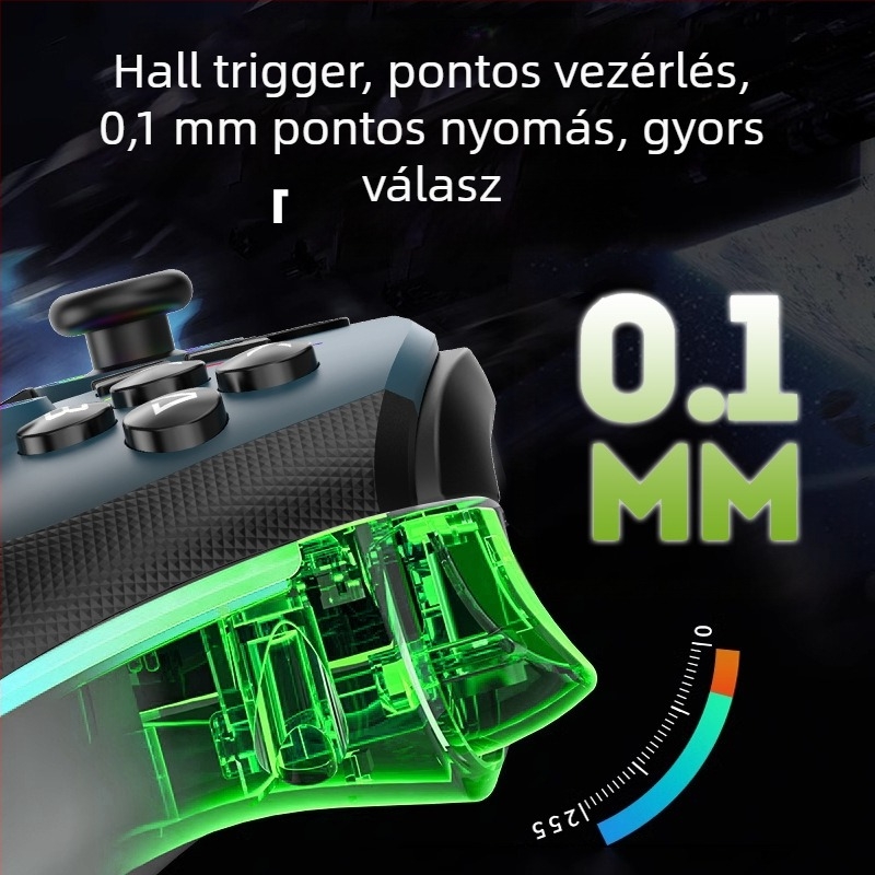 Játékvezérlő Hall triggerrel, RGB világítással, kettős rezgéssel, Bluetooth és USB-C