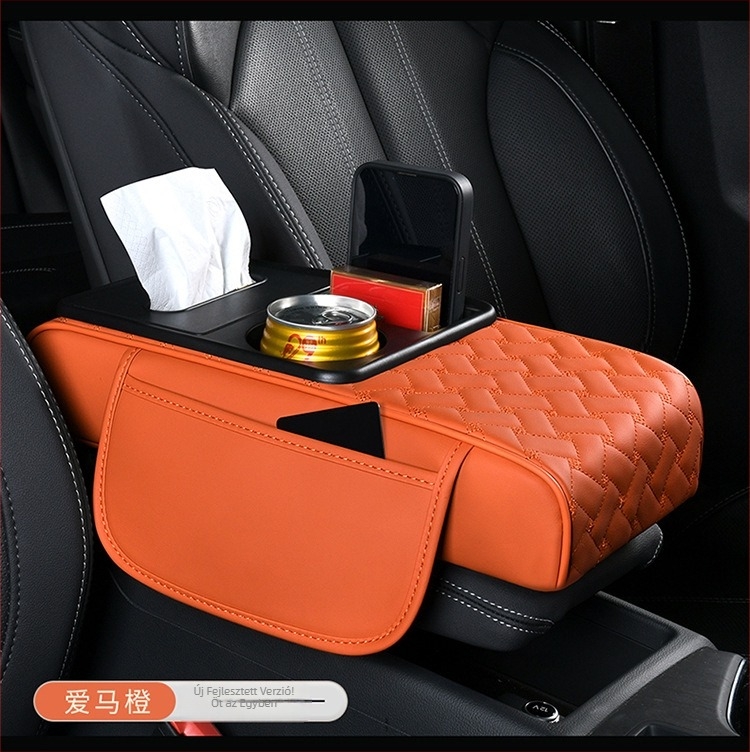 Bőr alapú univerzális autókarfa tároló- és pohártartó doboz — vízálló, multifunkcionális
