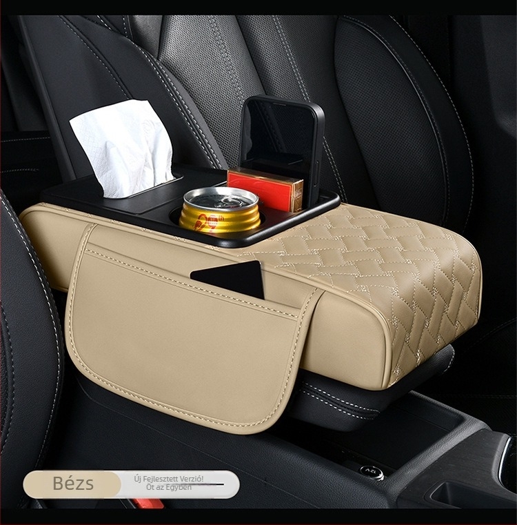 Bőr alapú univerzális autókarfa tároló- és pohártartó doboz — vízálló, multifunkcionális