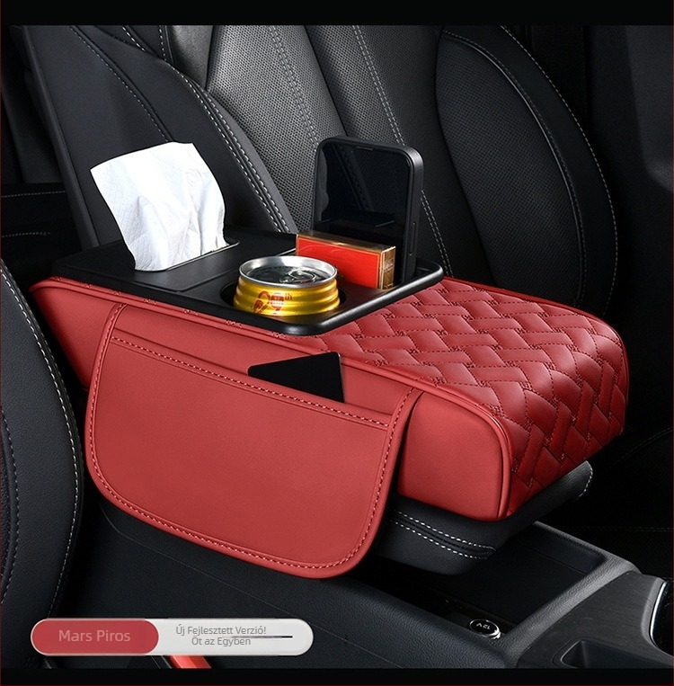 Bőr alapú univerzális autókarfa tároló- és pohártartó doboz — vízálló, multifunkcionális