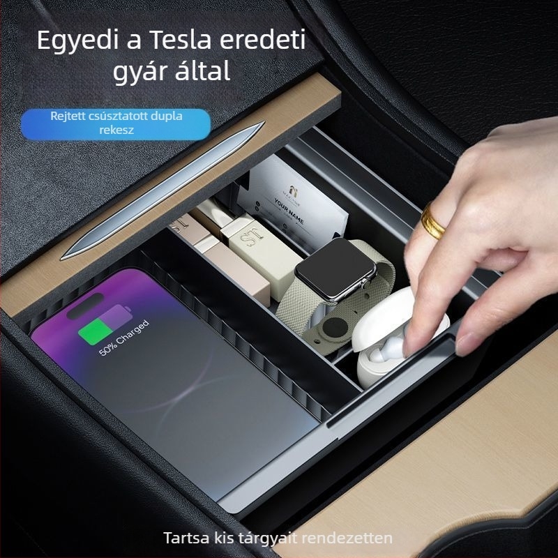 Műanyag középkonzol tárolófedél Tesla Model Y és Model 3-höz, karfás rekeszfedél, privát tárolórekesz, nem testreszabható