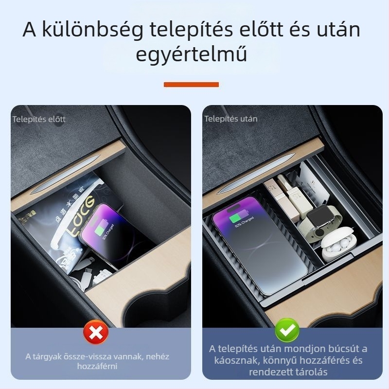 Műanyag középkonzol tárolófedél Tesla Model Y és Model 3-höz, karfás rekeszfedél, privát tárolórekesz, nem testreszabható