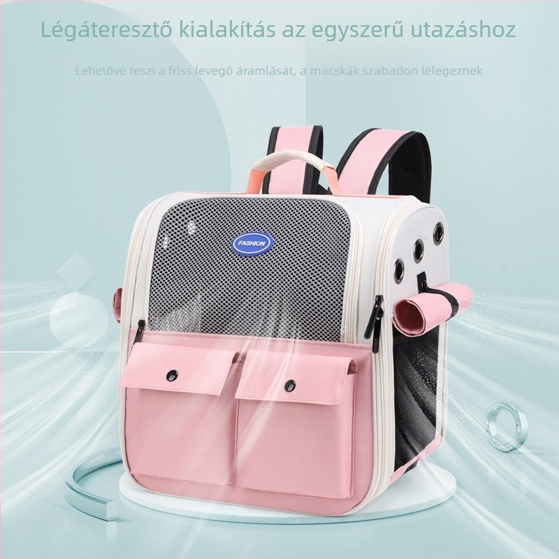 Macska szállító hátizsák – PU, 6,5 kg macska kapacitás, egyszínű minta, merev külső, háziállat táska