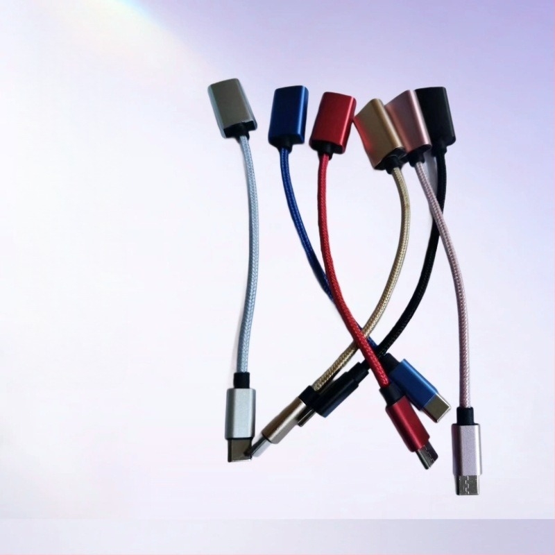 OTG fém kábeles adapter Type-C-hez: USB 2.0, HDMI és OTG, nylon szövésű, 200W max