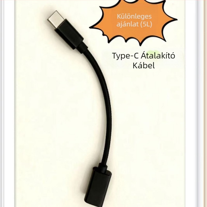 OTG fém kábeles adapter Type-C-hez: USB 2.0, HDMI és OTG, nylon szövésű, 200W max