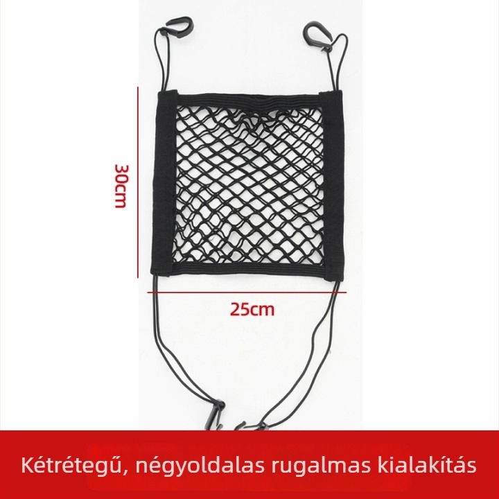 Középső ülések közötti rugalmas hálós tároló autóhoz