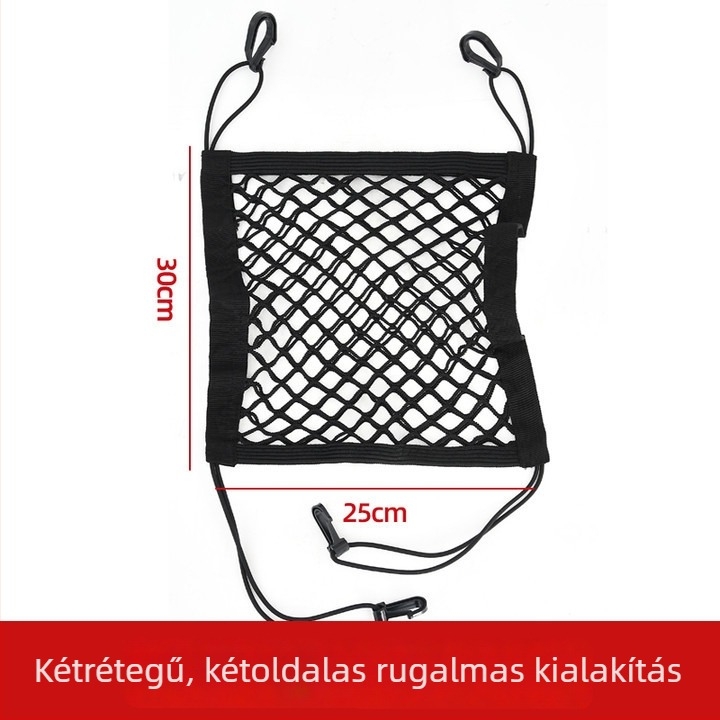 Középső ülések közötti rugalmas hálós tároló autóhoz