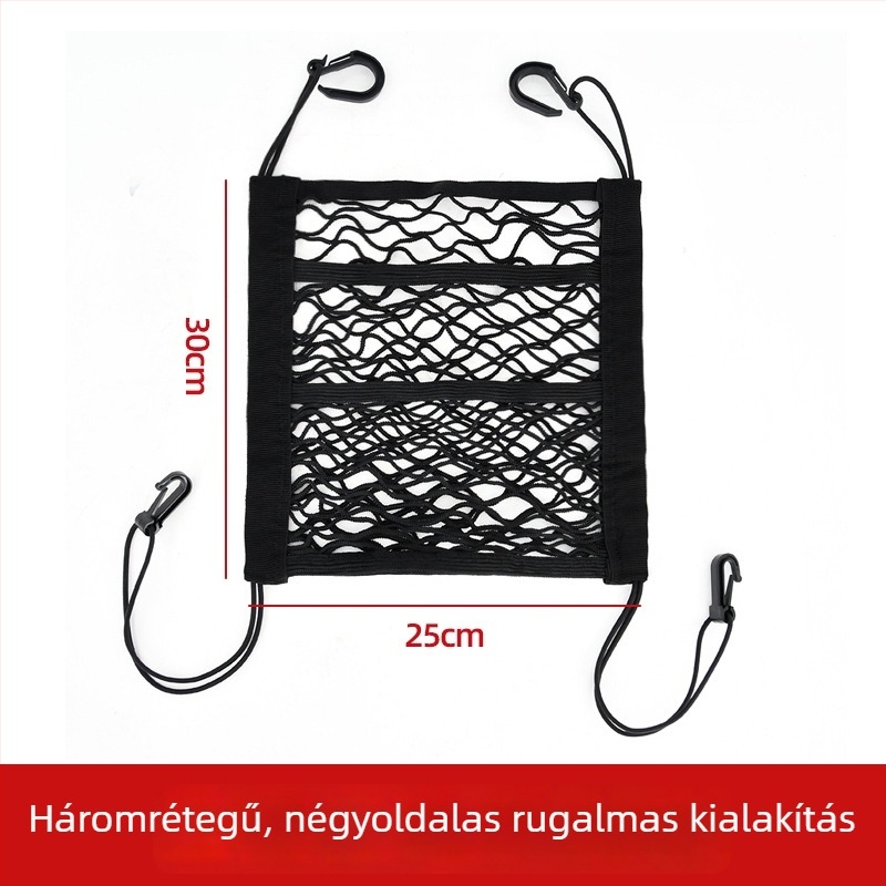 Középső ülések közötti rugalmas hálós tároló autóhoz