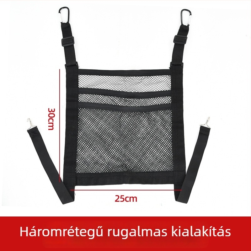 Középső ülések közötti rugalmas hálós tároló autóhoz