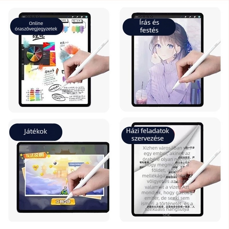 Kapacitív stylus jelzőfénnyel iPad és Android/Windows érintőképernyős eszközökhöz; csomag tartalmaz: stylus, használati útmutató, USB-kábel, 2 csúcs