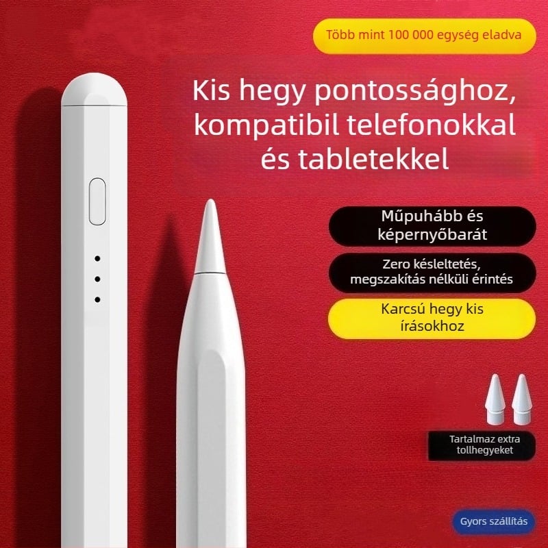 Kapacitív stylus jelzőfénnyel iPad és Android/Windows érintőképernyős eszközökhöz; csomag tartalmaz: stylus, használati útmutató, USB-kábel, 2 csúcs
