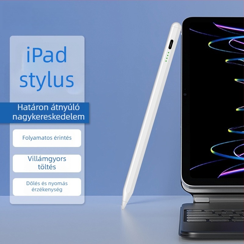 Kapacitív stylus jelzőfénnyel iPad és Android/Windows érintőképernyős eszközökhöz; csomag tartalmaz: stylus, használati útmutató, USB-kábel, 2 csúcs