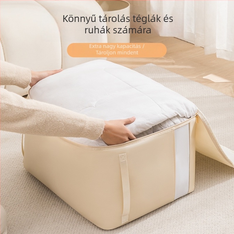 Ágytakaró tároló táska, vizuális tömörítő táska, kocka alak, satin anyag, multifunkcionális ruházati szervező