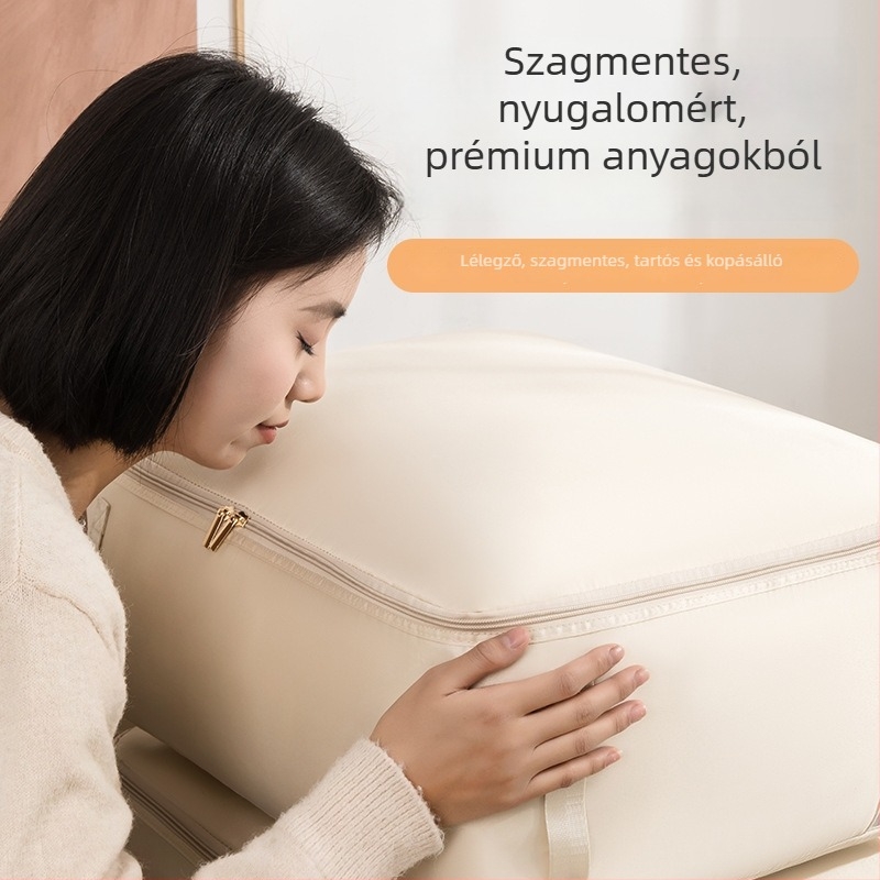 Ágytakaró tároló táska, vizuális tömörítő táska, kocka alak, satin anyag, multifunkcionális ruházati szervező