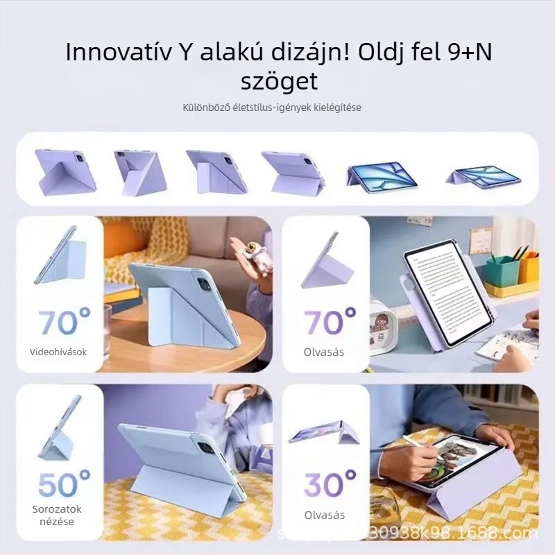 Akril mágneses, levehető védőtok iPad 11 és iPad Air 6 készülékekre; Pro levehető dizájn; Y-alakú állvány; ütésálló 13 hüvelykes tablet tok.