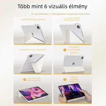 2024 kiválóan átlátszó akril védőtok iPadhez, mágneses zárral és Y‑formájú támasztékkal, kompatibilis az iPad Air 5‑tel és a 9. generációval, tolltartóval és hajlítás elleni védelemmel