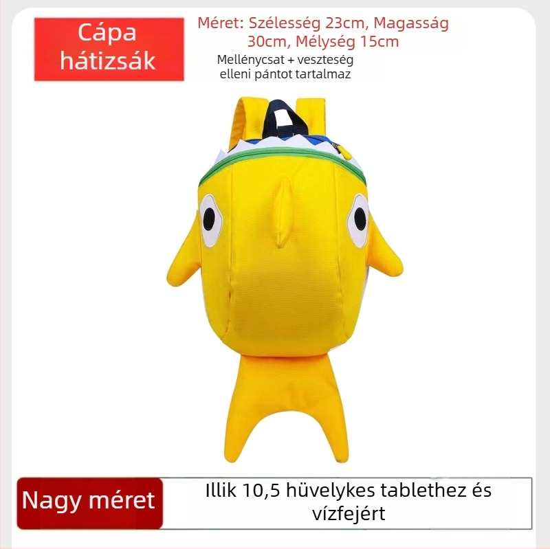 Cápa alakú mini hátizsák iskolába és utazásokhoz • Nylon • Kapacitás: 20 L alatt • Illeszkedik 10 hüvelykes laptophoz • Modell: állat