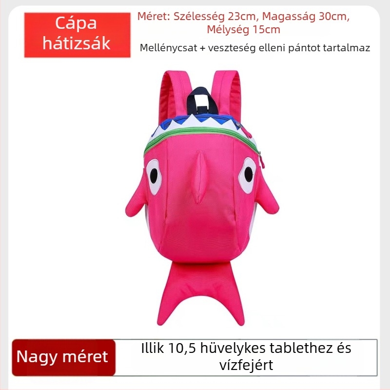 Cápa alakú mini hátizsák iskolába és utazásokhoz • Nylon • Kapacitás: 20 L alatt • Illeszkedik 10 hüvelykes laptophoz • Modell: állat