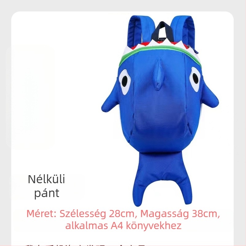 Cápa alakú mini hátizsák iskolába és utazásokhoz • Nylon • Kapacitás: 20 L alatt • Illeszkedik 10 hüvelykes laptophoz • Modell: állat