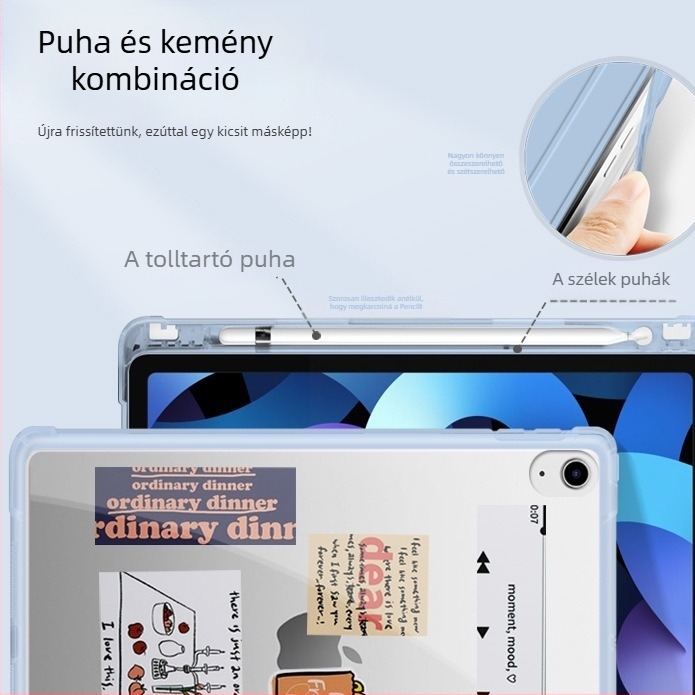 Tollhelyes védőtok iPad 9, iPad Air 10.9 és iPad Pro 11-hez — átlátszó, puha szélek, DIY dizájn