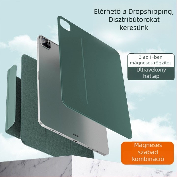 Mini7 védőtok Pro 11-hez, Air 5-höz és a 12,9 hüvelykes iPad Pro-hoz, három az egyben, kettős oldalú klip és mágneses rögzítés