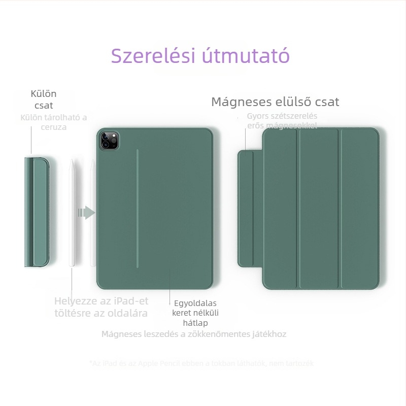 Mini7 védőtok Pro 11-hez, Air 5-höz és a 12,9 hüvelykes iPad Pro-hoz, három az egyben, kettős oldalú klip és mágneses rögzítés