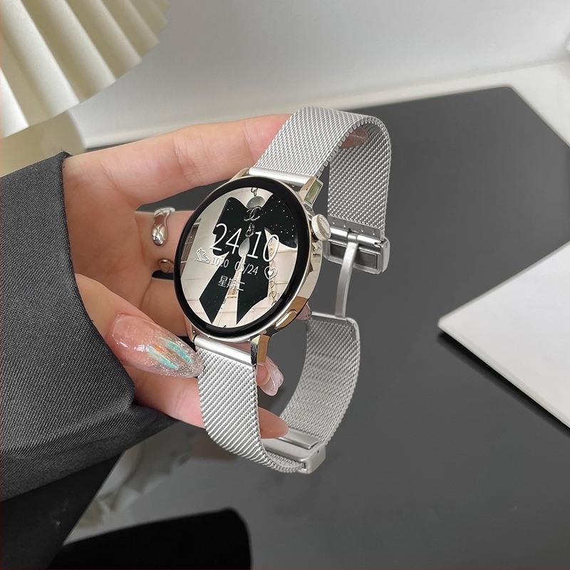 Fém óraszíj Huawei és Apple órákhoz, divatos stílus, gombos csattal, kompatibilis különböző csatlakozási szélességekkel