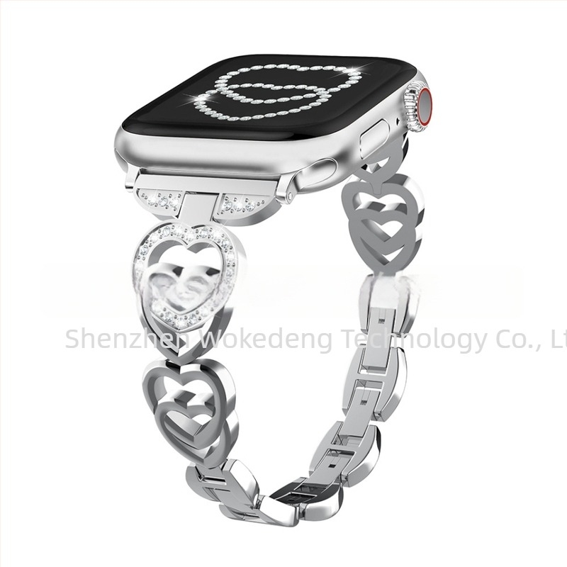 Apple Watch dupla szív láncos szíj - fém, divatos, kompatibilis az Apple Watch Series 1–9 és SE