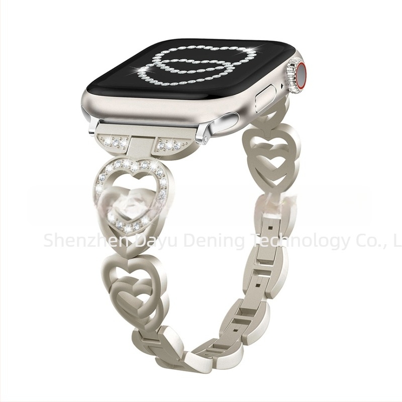 Apple Watch dupla szív láncos szíj - fém, divatos, kompatibilis az Apple Watch Series 1–9 és SE
