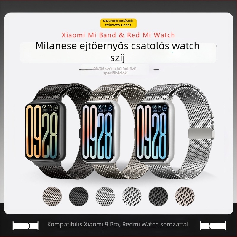 Redmi Watch 6-hoz készült szíj Milanese csattal, parachute típusú, kompatibil Xiaomi Band 9 Pro és Huawei Fit4