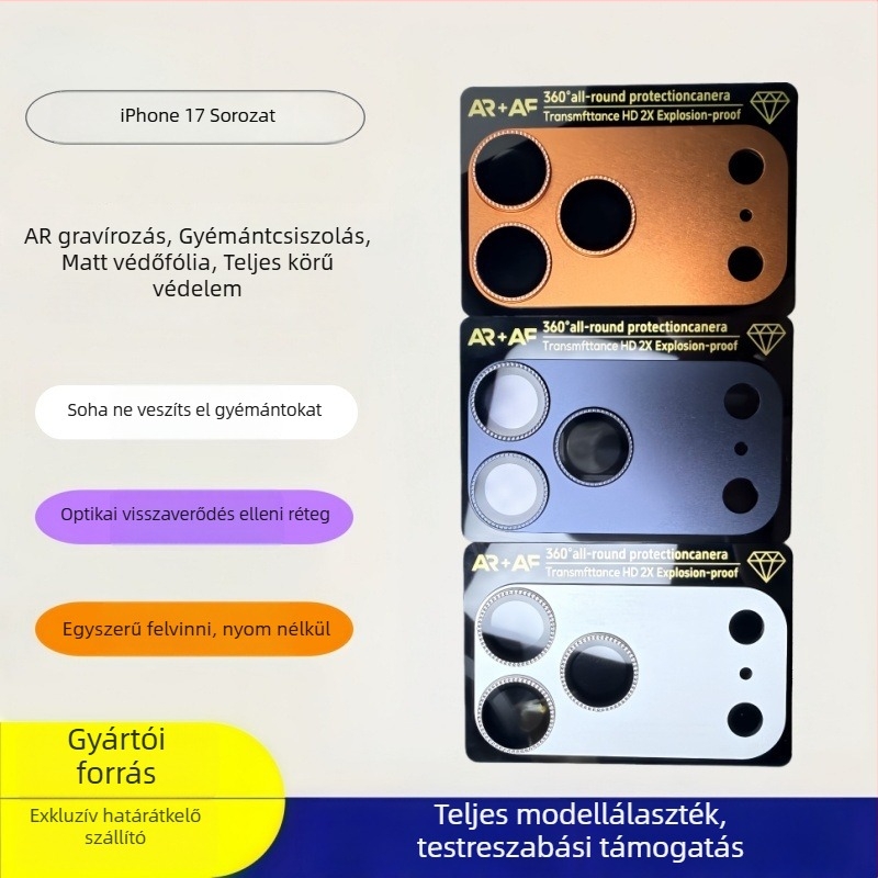 iPhone 17 Pro Max objektív fólia — alumíniumötvözet, anti-reflektív, anti-karcolás, teljes lefedettség