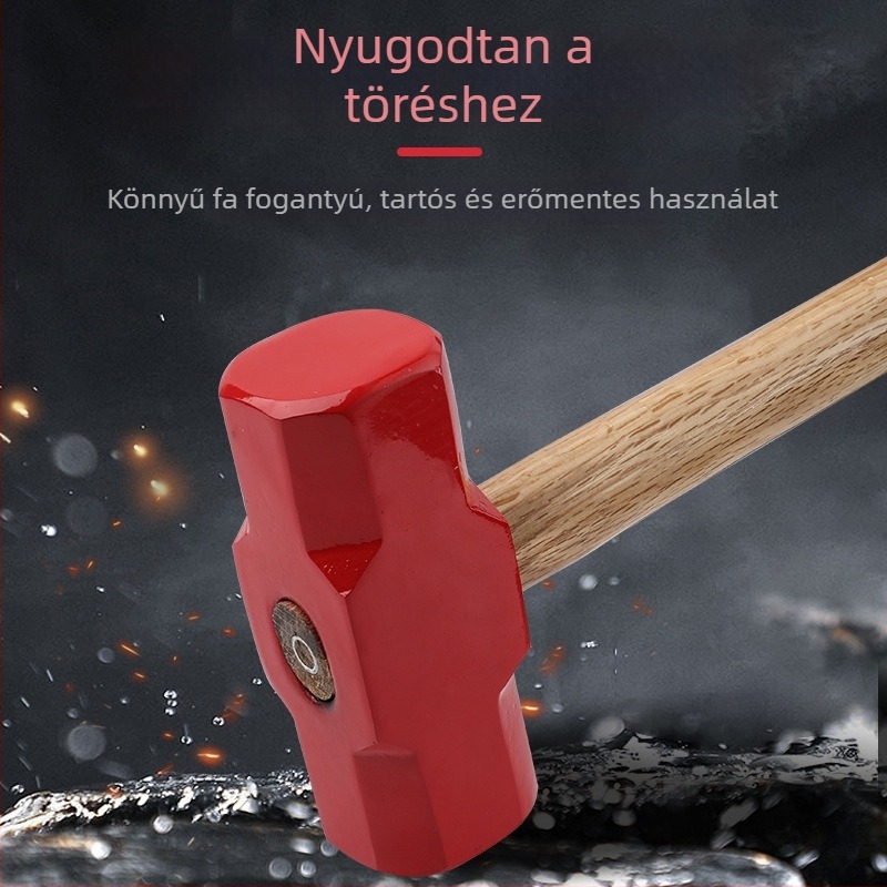 Nyolcszögletű kalapács magas szén‑acél fejjel és fából készült nyéllel háztartási és műhelyhasználatra (Fej: magas szén‑acél; Nyél: fa; Percusiós használat)