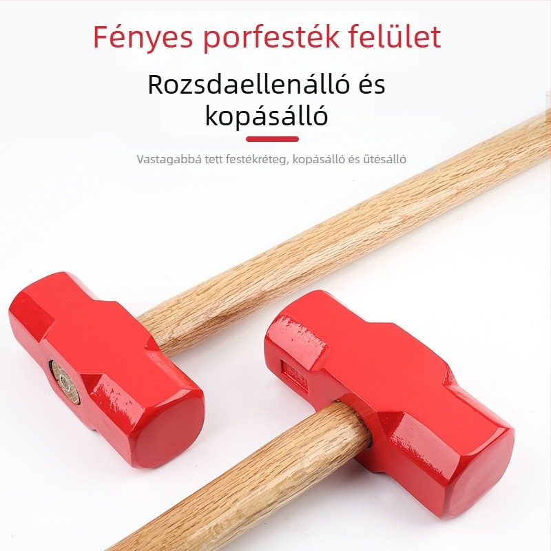 Nyolcszögletű kalapács magas szén‑acél fejjel és fából készült nyéllel háztartási és műhelyhasználatra (Fej: magas szén‑acél; Nyél: fa; Percusiós használat)