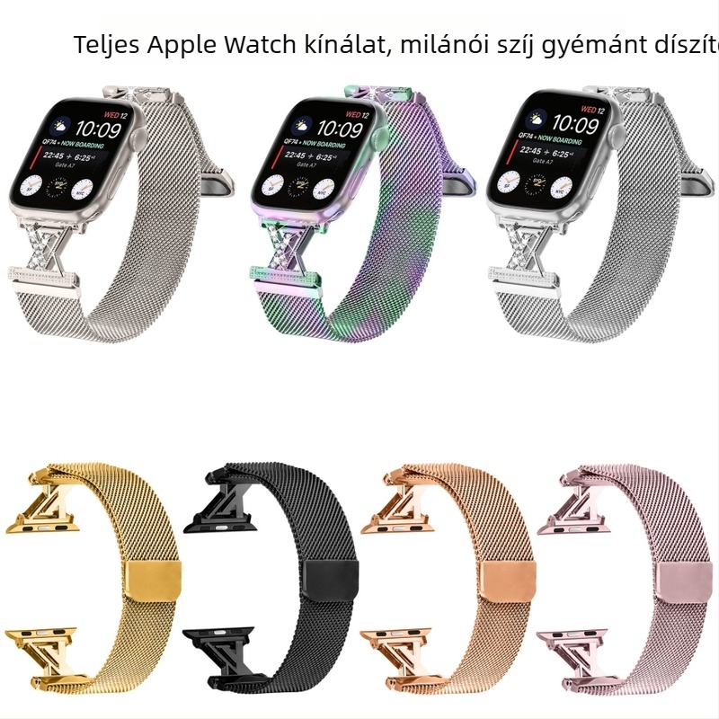 Gyémánt Milanói karpánt Apple Watch Ultra 2-hoz és az 1–10 sorozathoz, 20 mm-es csatlakozó, mágneses zár, csuklóméret 14–20 cm