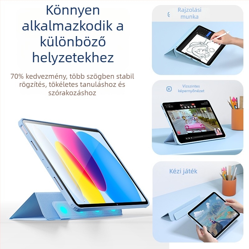 iPad 11 védőtok, 10,9 hüvelyk, szilikon–akril hibrid, hajlítás elleni védelem