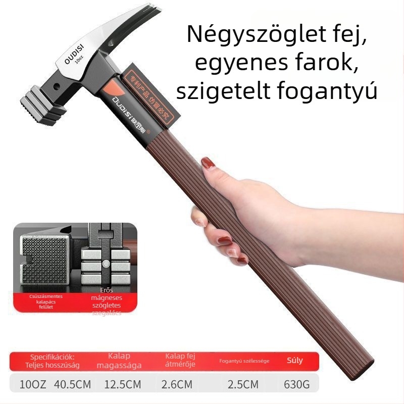 Kalapács szigetelt fogantyúval villanyszerelőknek, fej magas széntartalmú acélból, ipari minőség, ideális a szegek kihúzásához