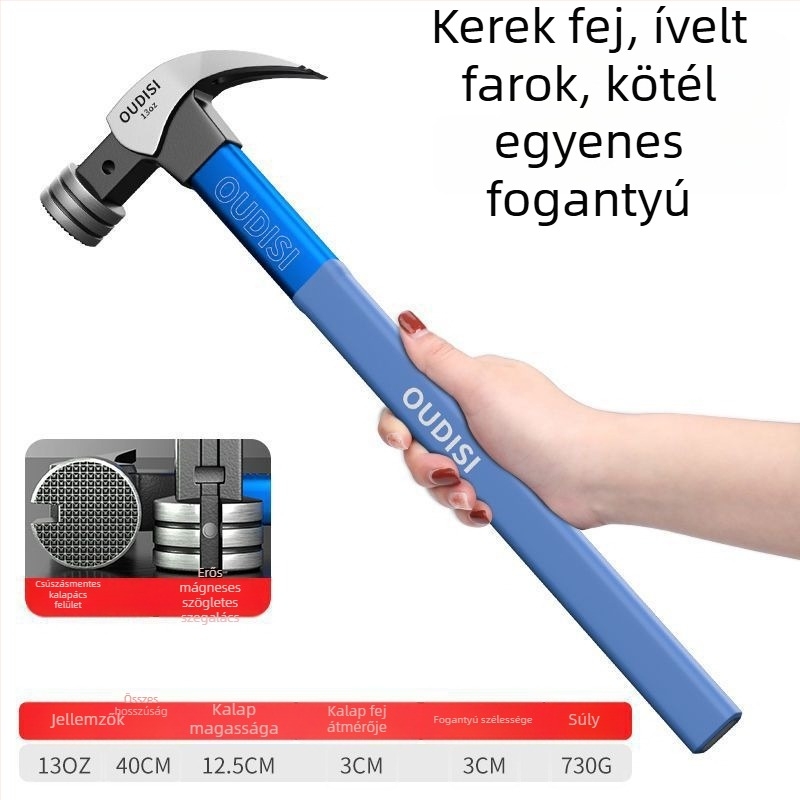 Kalapács szigetelt fogantyúval villanyszerelőknek, fej magas széntartalmú acélból, ipari minőség, ideális a szegek kihúzásához