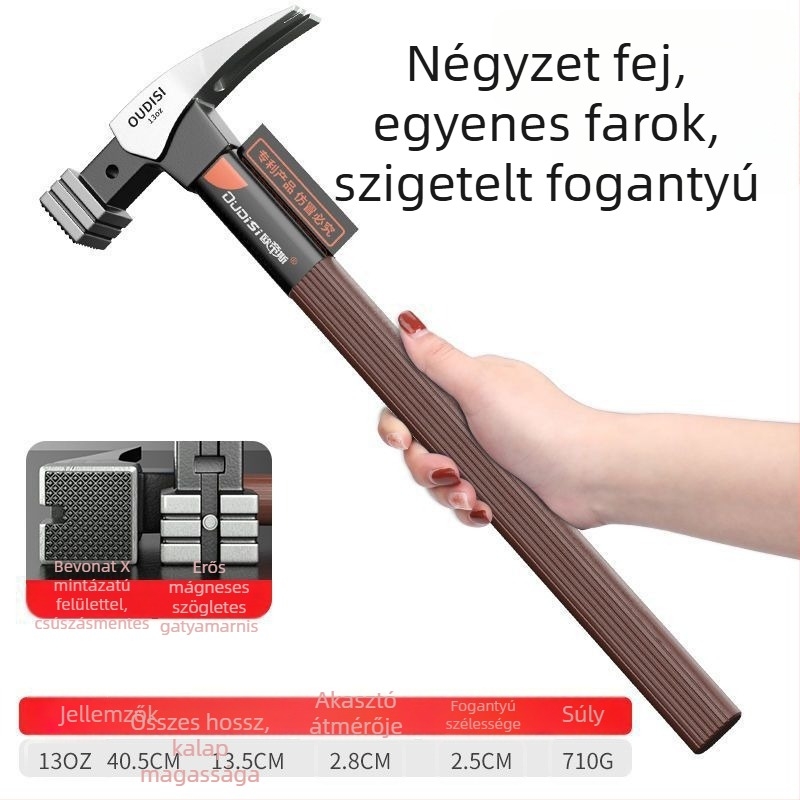 Kalapács szigetelt fogantyúval villanyszerelőknek, fej magas széntartalmú acélból, ipari minőség, ideális a szegek kihúzásához