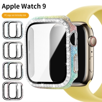 Apple Watch tok PC-ből és bőrből, edzett fólia, egy sor gyémántokkal