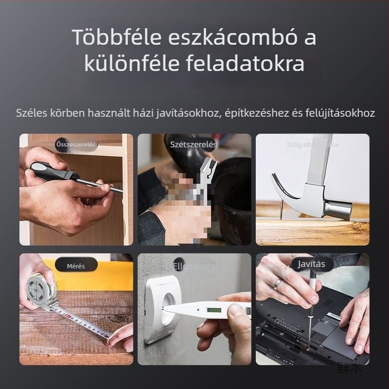 Családi javító szerszámkészlet autóba szerelhető szerszámos ládával, szénacélból, 81-100 darab