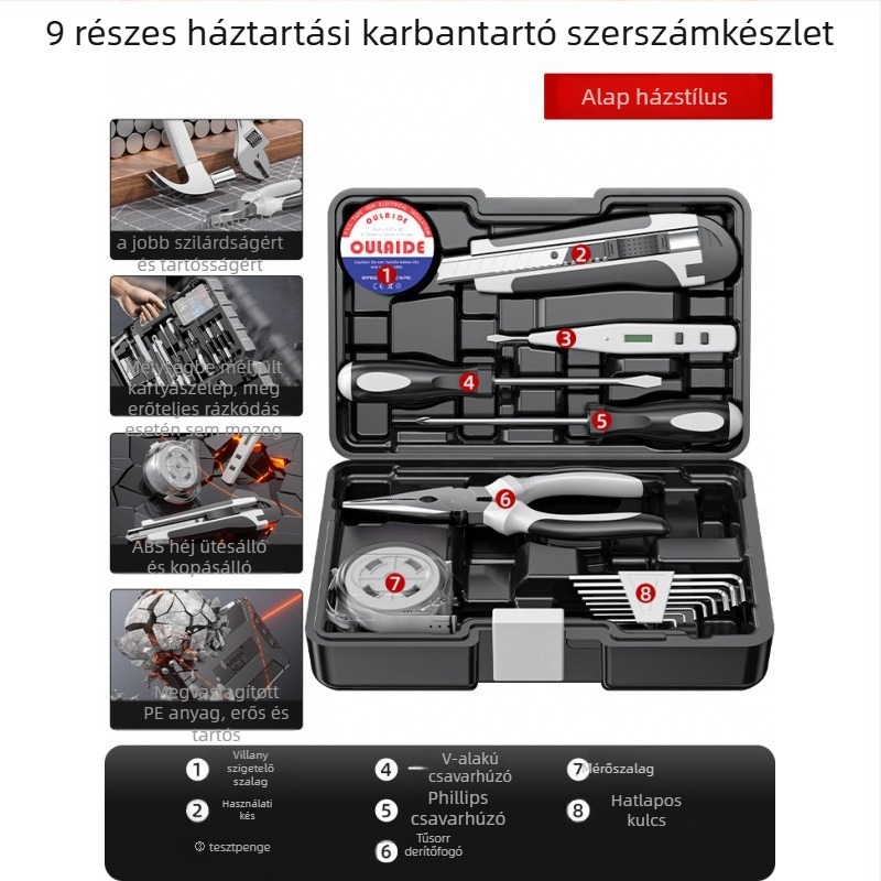Családi javító szerszámkészlet autóba szerelhető szerszámos ládával, szénacélból, 81-100 darab
