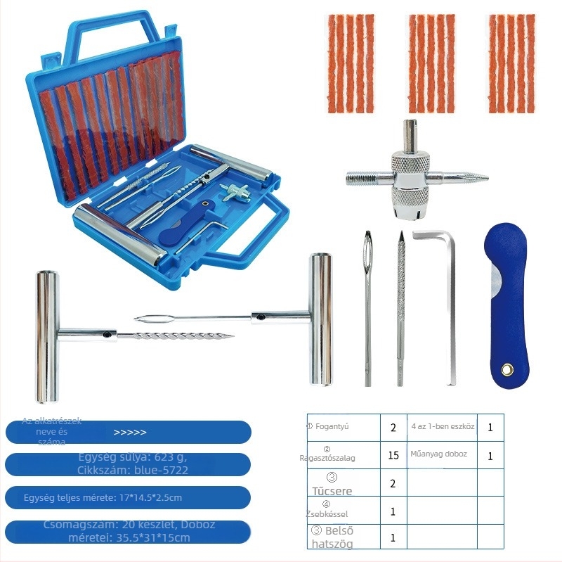 Vészhelyzeti gumi javító készlet — 57 darab, 57# acél, BLUE-5757 modell, Colleo