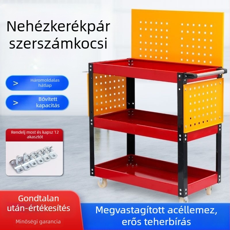 Háromszintes mobil szerszámkocsi autójavításhoz, mobil, robusztus, többfunkciós